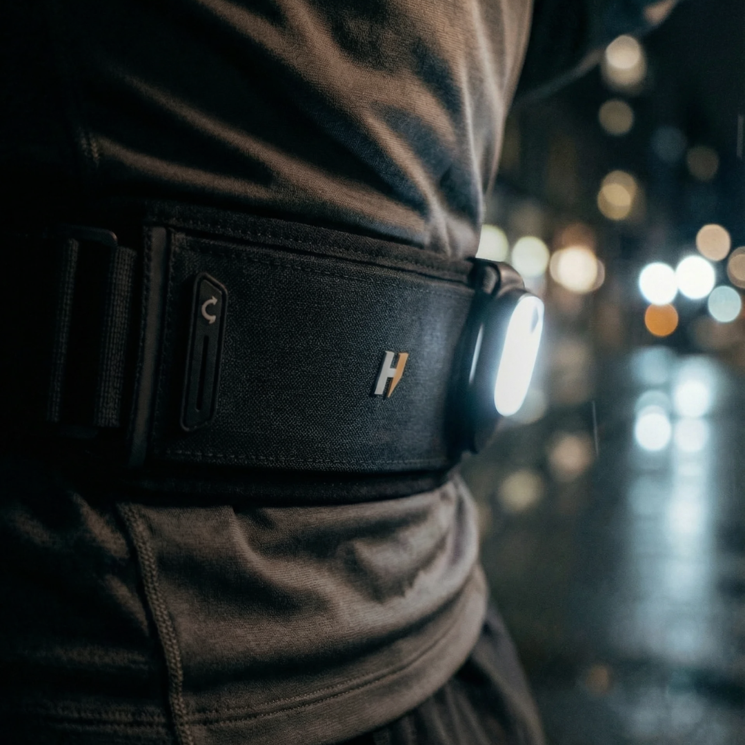LED-Laufclip klippt an Kleidung oder Rucksack – Seitenansicht | Helvio