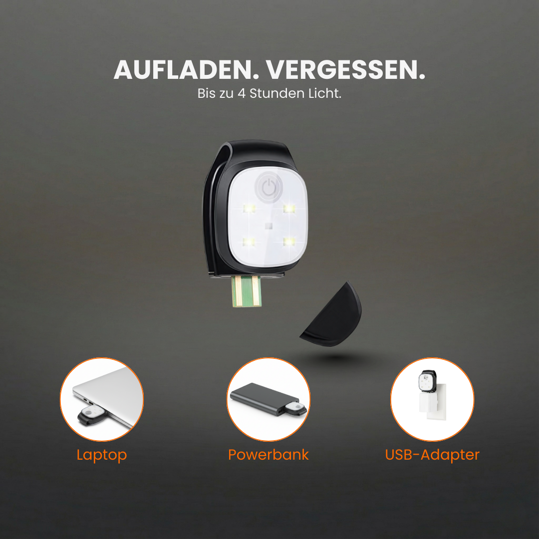 LED-Laufclip leicht nur 15g – Größenvergleich | Helvio