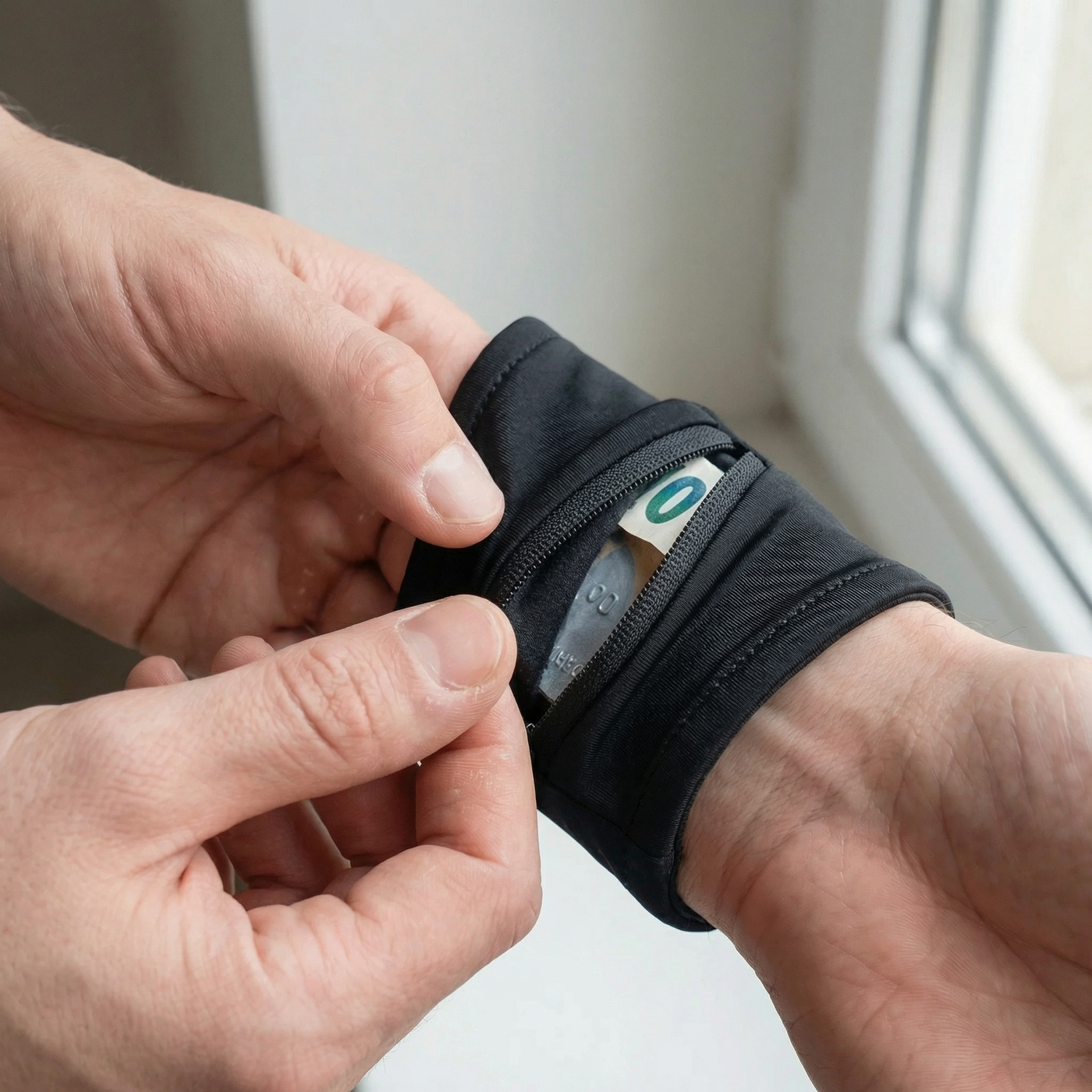 Lauf-Handgelenktasche schweißfestes Material – Nahaufnahme Verschluss | Helvio